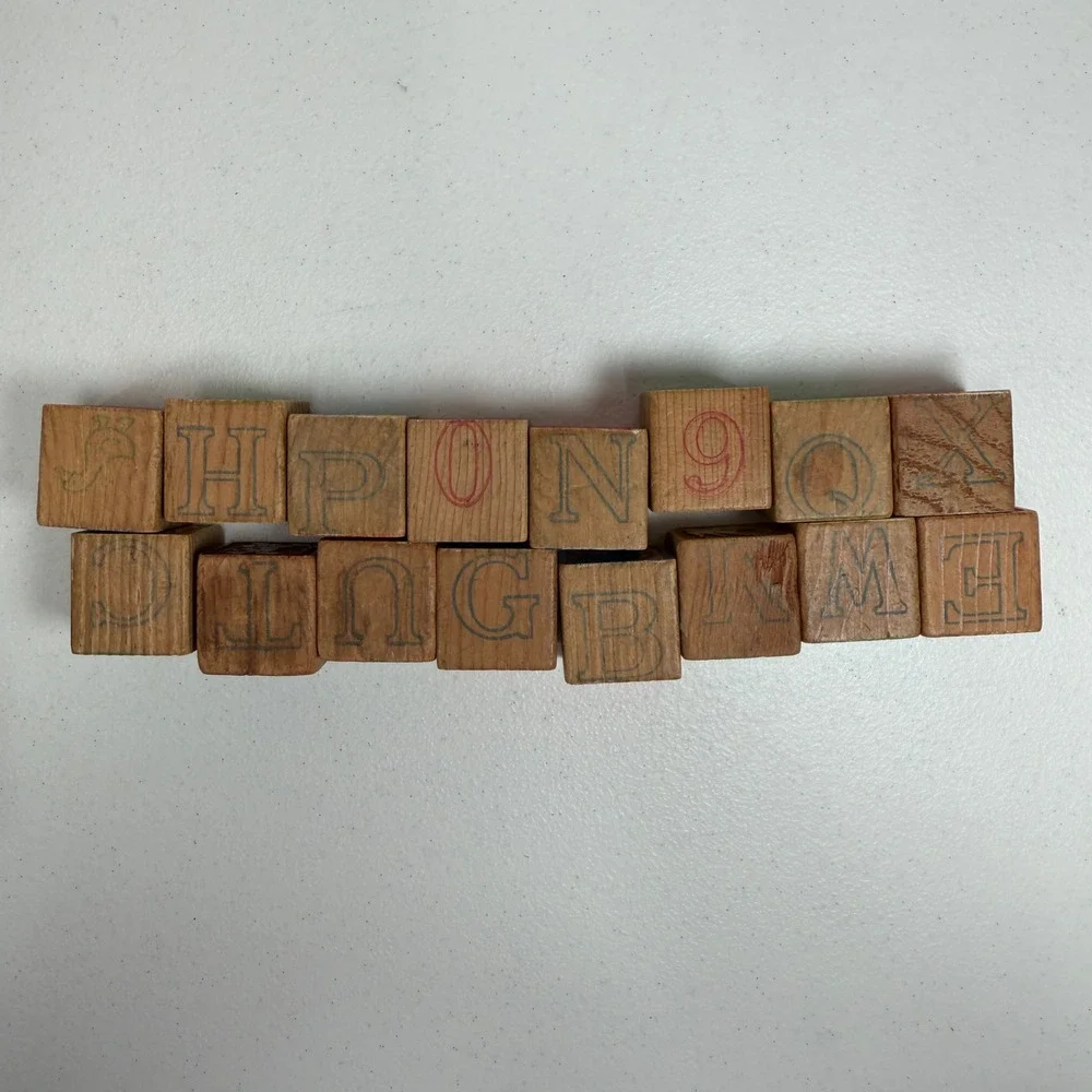 Disney Vintage Wooden Alphabet Blocks Mickey Dumbo Tinker Bell 16pc Set Nursery